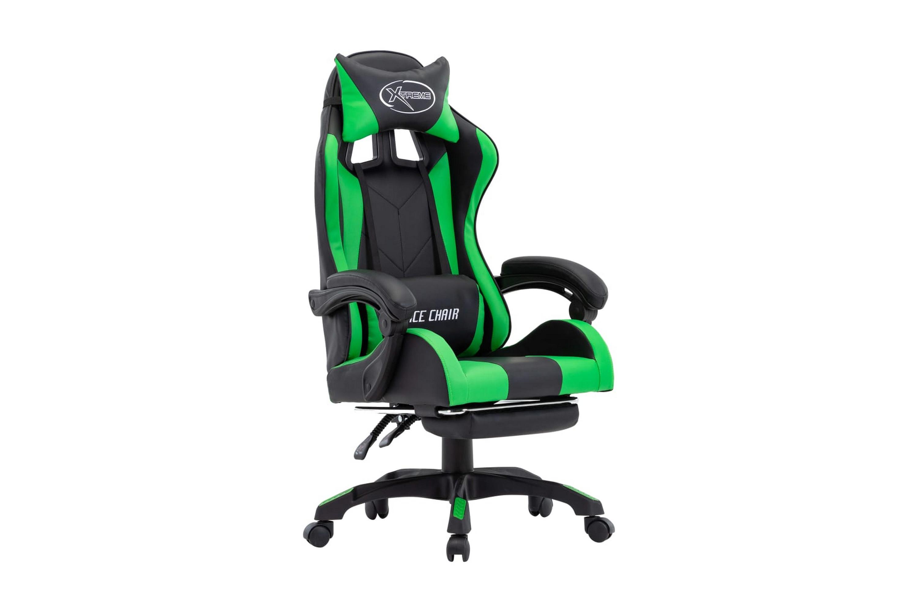 Gamingstol med fotstöd grön och svart konstläder – Grön