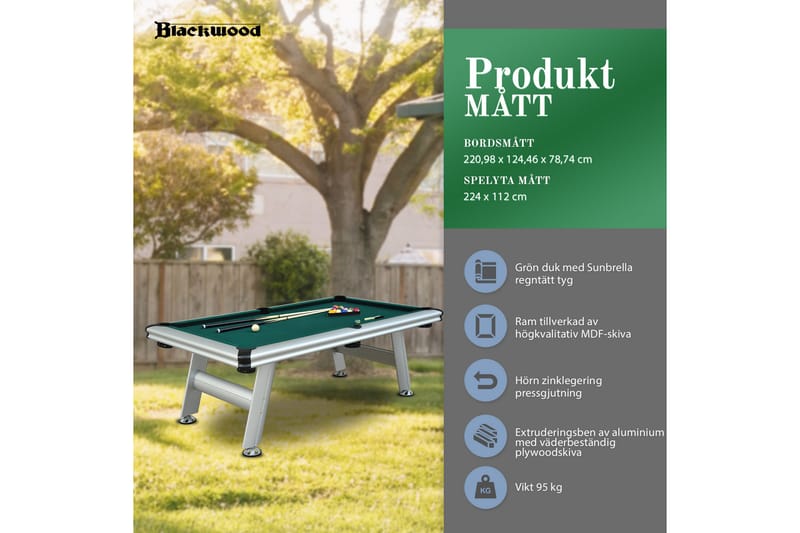 Biljardbord Blackwood Outdoor 8’ - Svart - Möbler - Spelrum - Spelbord