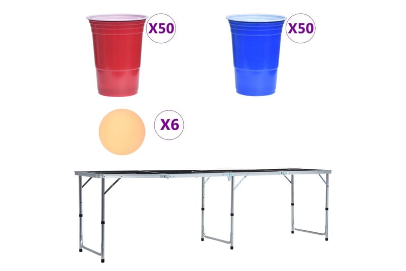 Hopfällbart beer pong bord med koppar och bollar 240 cm - Flerfärgad - Spelbord - Beer pong bord
