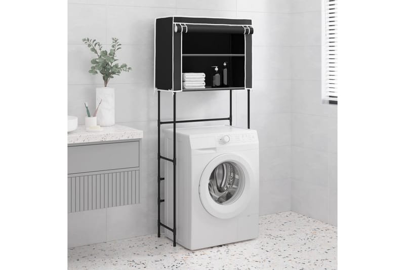 beBasic Hylla för tvättmaskin med 2 hyllplan svart 71x29,5x170,5cm järn - Handdukshängare
