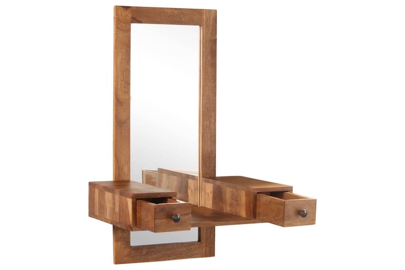 Sminkspegel med 2 lådor massivt sheshamträ - Brun - Badrumstillbehör - Sminkspegel
