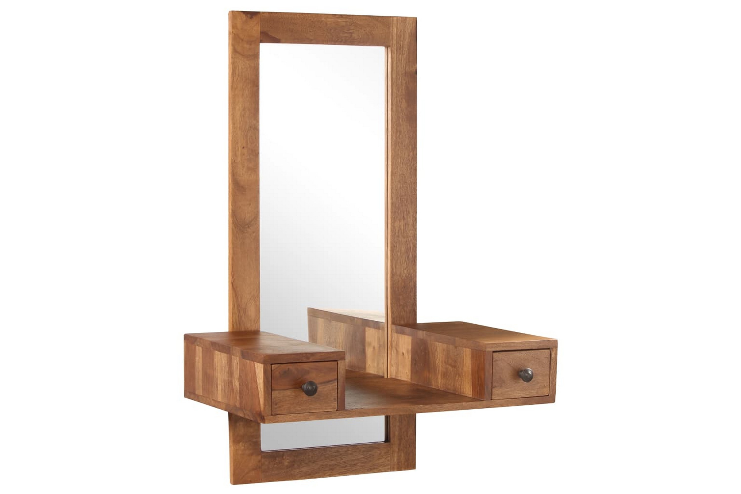 Sminkspegel med 2 lådor massivt sheshamträ – Brun