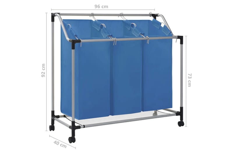 Tvättsorterare med 3 påsar blå stål - Blå - Badrumstillbehör - Tvättkorgar