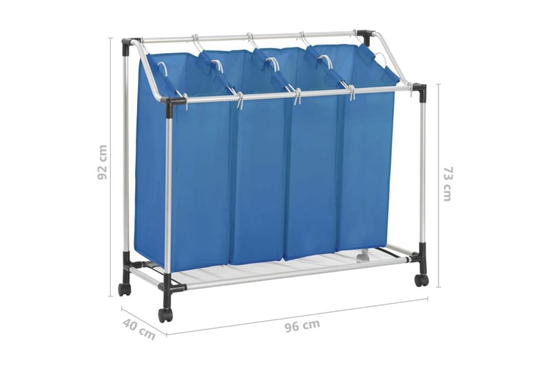 Tvättsorterare med 4 påsar blå stål - Blå - Badrumstillbehör - Tvättkorgar