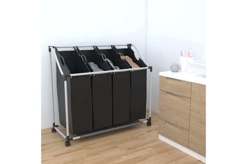 Tvättsorterare med 4 påsar svart grå - Svart - Möbler - Tillbehör & accessoarer - Badrumstillbehör