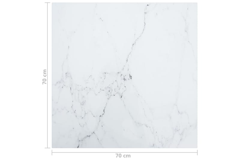 Bordsskiva vit 70x70 cm 6 mm härdat glas med marmortextur - Vit - Bordsskiva