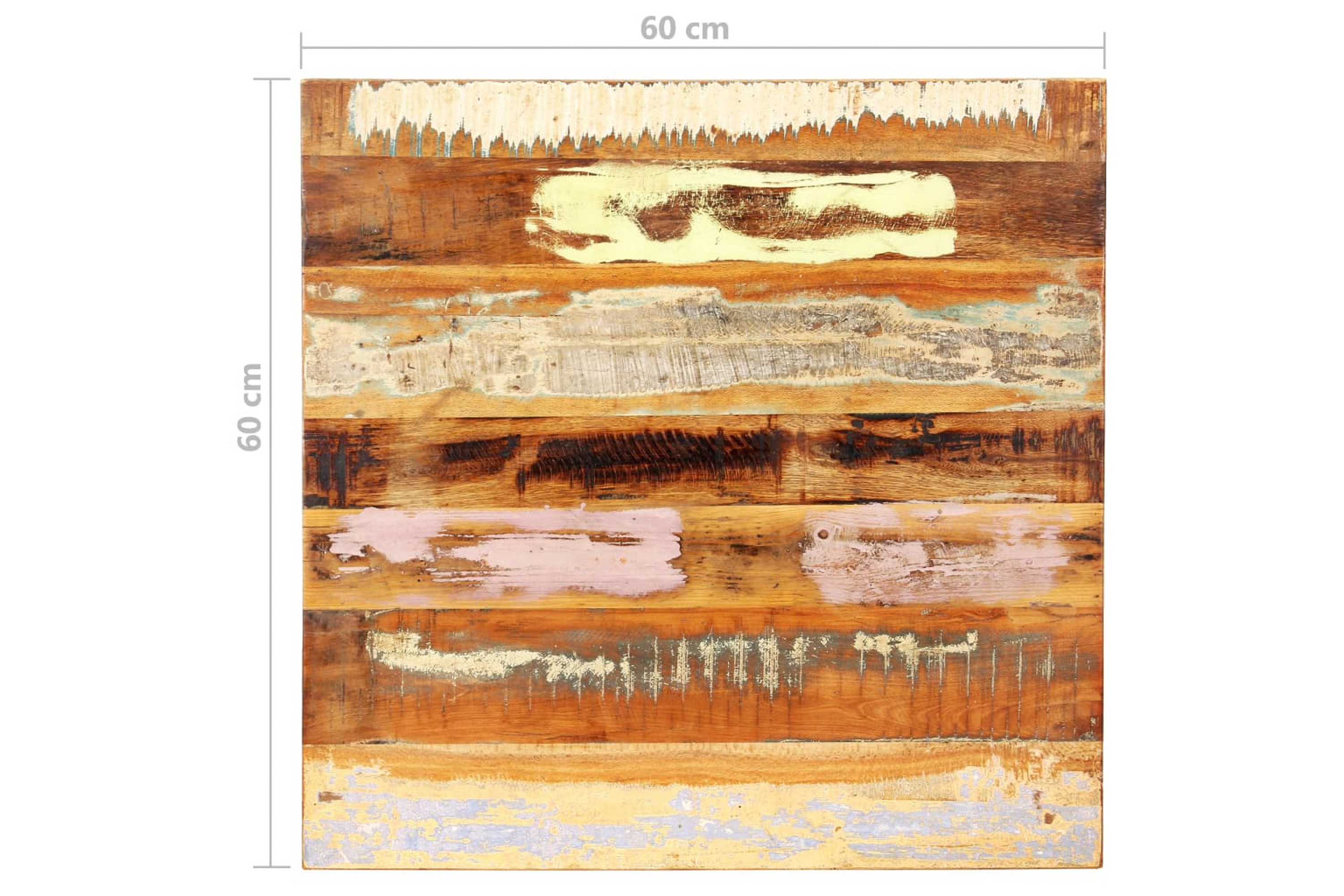 Fyrkantig bordsskiva 60x60cm 25-27 mm massivt återvunnet trä – Flerfärgad