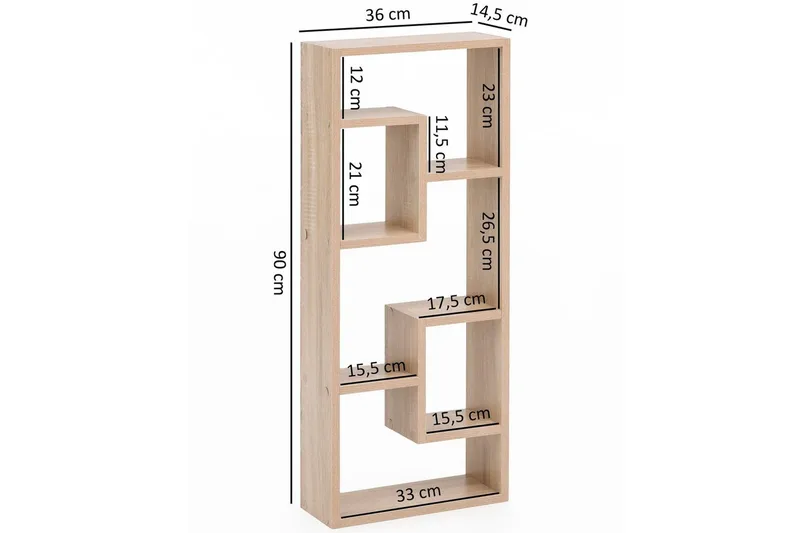 Vägghylla Wohnling melaminbelagd MDF, förvaringshylla, modern stil Sonoma - Sonoma - Förvaring - Hyllor - Bokhylla