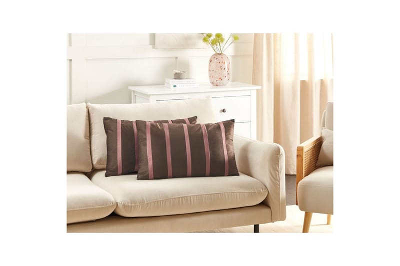Prydnadskuddar Crodyline set om 2 Brun/Rosa - Brun/Rosa - Möbler - Tillbehör & accessoarer - Sofftillbehör - Rengöring soffa