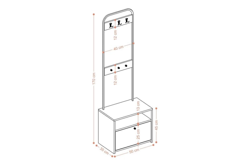 Straat Hatthylla 50 cm - Valnöt/Svart - Möbler - Tillbehör & accessoarer - Bordstillbehör