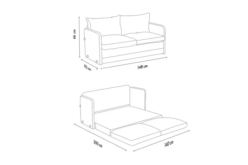 2-sits bäddsoffa Rubby (148 x 70 x 66 cm) Ljusgrå - Ljusgrå - Möbler - Vardagsrum - Bäddsoffor