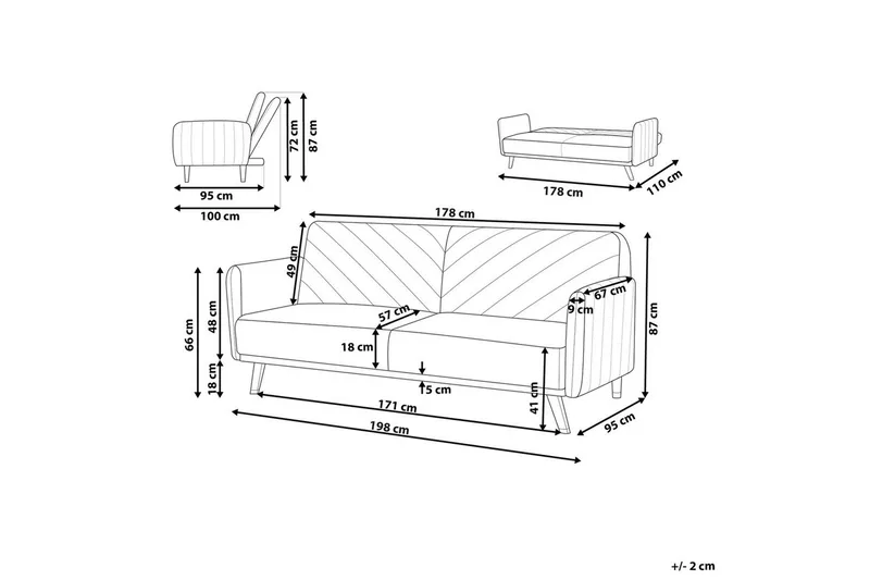 3-sitssoffa Senja Beige, mörkt trä, guld - Beige, mörkt trä, guld - Möbler - Vardagsrum - Bäddsoffor
