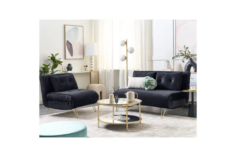 3-sitssoffa Vestfold Svart, guld - Svart, guld - Möbler - Vardagsrum - Bäddsoffor