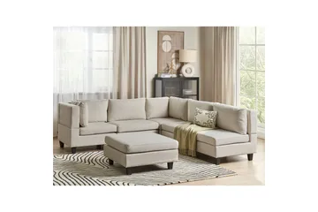 5-sits Hörnsoffa med fotpall Unstad Beige/svart, Högervänd, Polyester - Beige/svart, Högervänd, Polyester - Möbler - Vardagsrum - Soffor - Modulsoffor - Komplett modulsoffa
