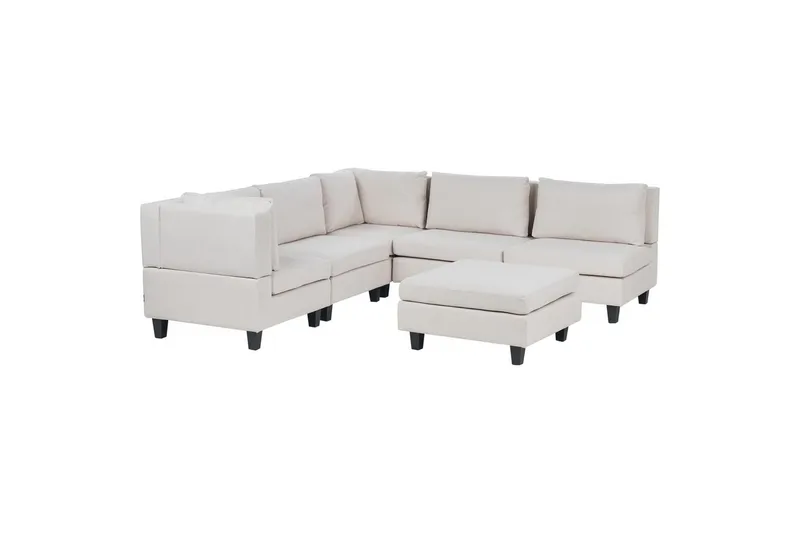 5-sits Hörnsoffa med fotpall Unstad Beige/svart, Högervänd, Polyester, Beige/svart, Högervänd, Polyester