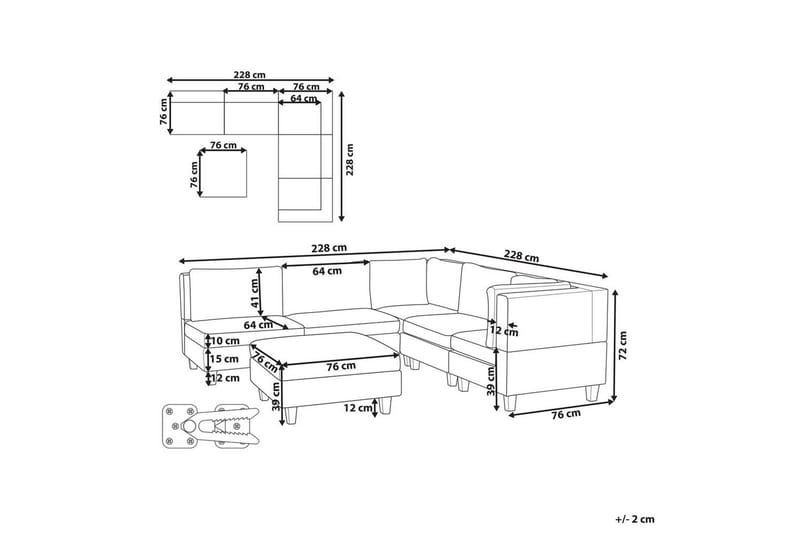 5-sits Hörnsoffa med fotpall Unstad Svart/svart, Vänstervänd, Polyester - Svart/svart, Vänstervänd, Polyester - Möbler - Vardagsrum - Soffor - Modulsoffor - Komplett modulsoffa