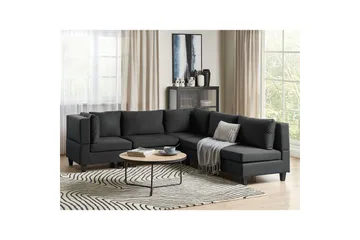 5-sits Hörnsoffa Unstad Svart, Högervänd, Polyester - Svart, Högervänd, Polyester - Möbler - Vardagsrum - Soffor - Modulsoffor - Komplett modulsoffa