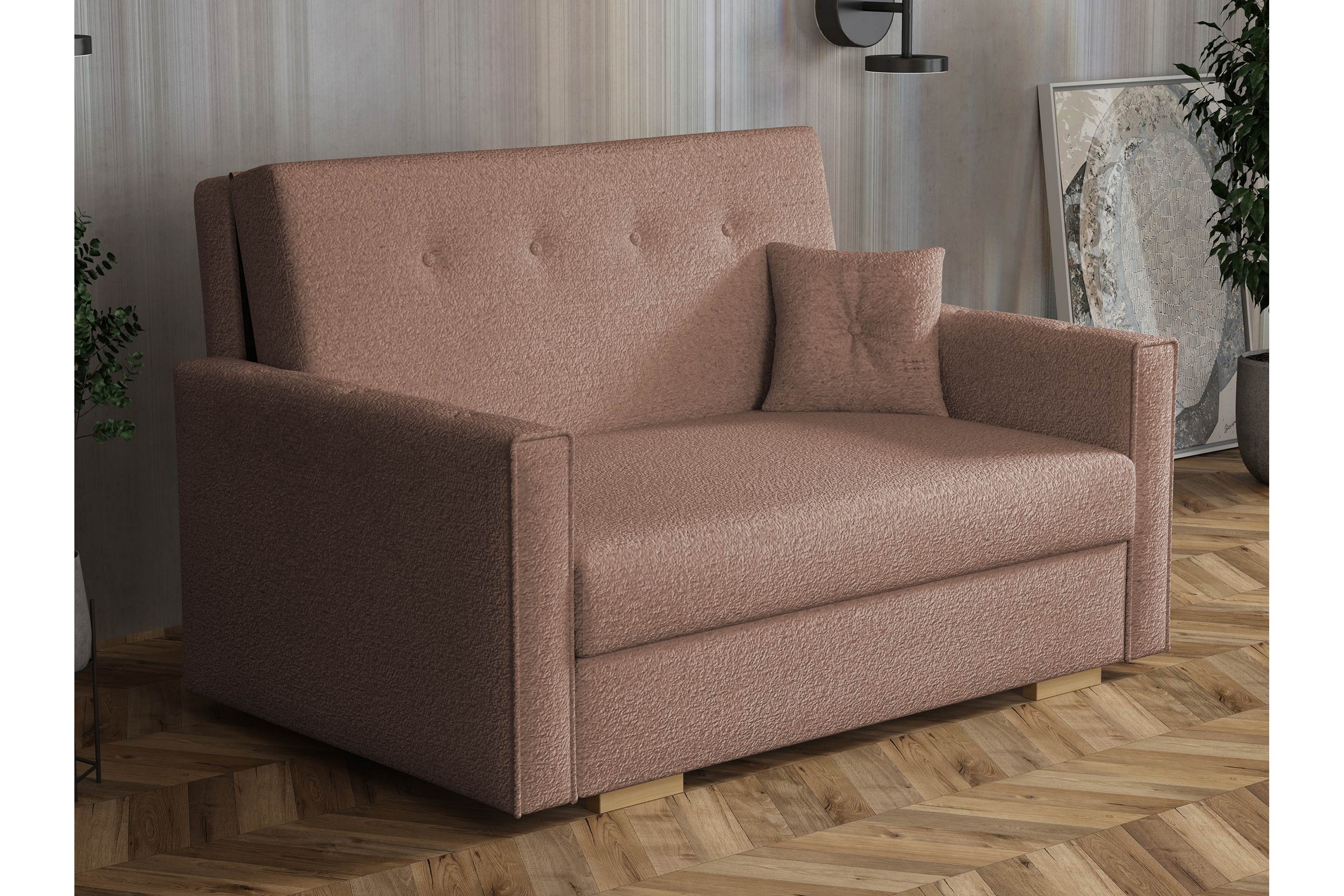ajiz bäddsoffa 2-sits i bouclé - rosa