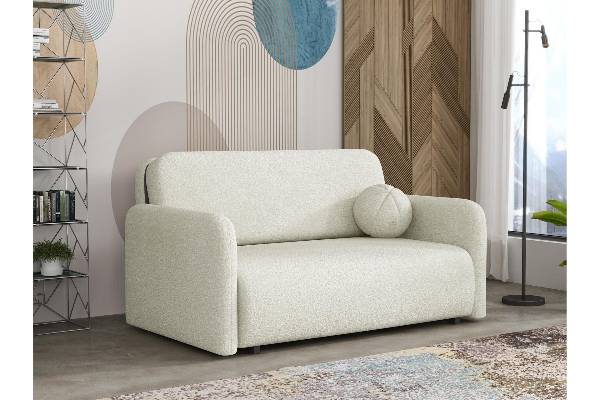 Ajmeri B&auml;ddsoffa 3-sits i Boucl&eacute; - Vit