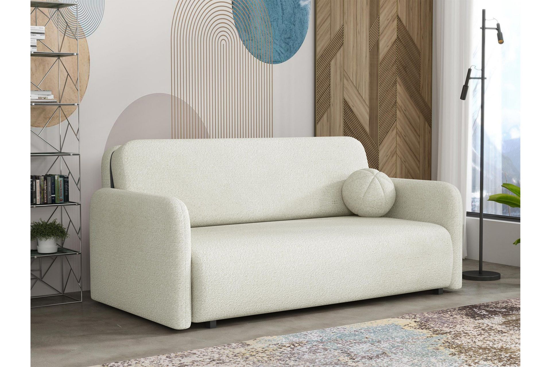 Ajmeri B&auml;ddsoffa 3-sits i Boucl&eacute; - Vit
