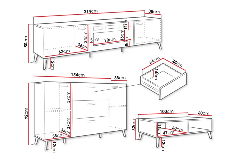 Akihiko Möbelset För Vardagsrum - Vit - Möbler - Vardagsrum - Möbelset för vardagsrum