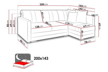 Alba 4-sits Vänstervänd L-formad Bäddsoffa 143x200 cm med Förvaring i Tyg - Grå - Möbler - Vardagsrum - Bäddsoffor