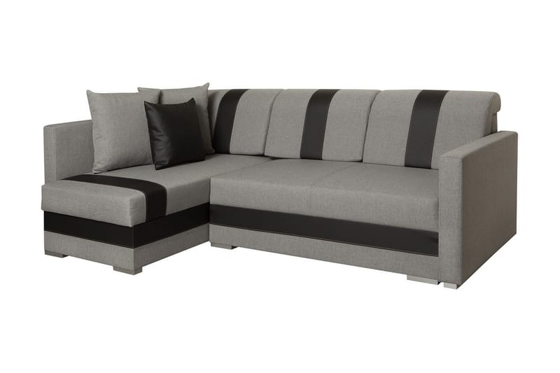 Alba 4-sits Vänstervänd L-formad Bäddsoffa 143x200 cm med Förvaring i Tyg, Grå