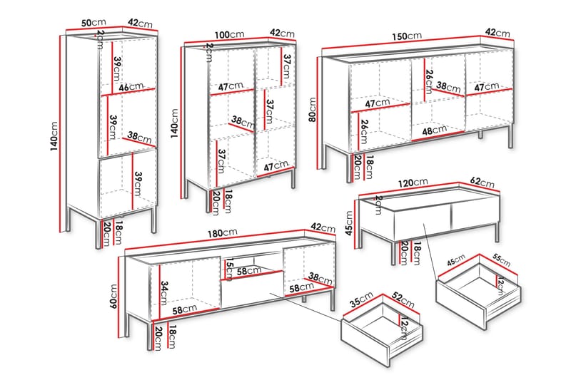 Amelus Möbelset För Vardagsrum - Brun - Möbler - Vardagsrum - Möbelset för vardagsrum