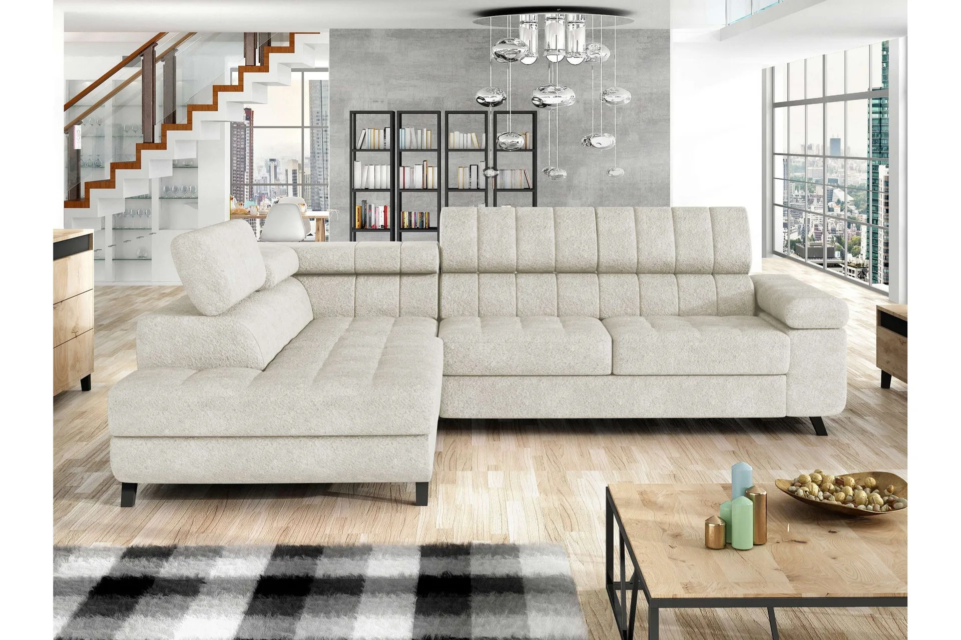 Amshyttan B&auml;ddsoffa m. Sch&auml;slong 3-sits - Gr&aring;