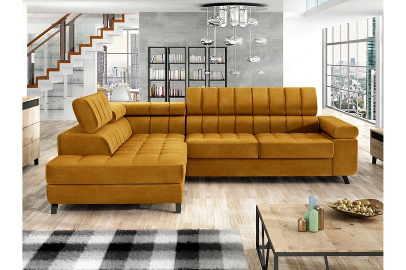 Amshyttan Bäddsoffa m. Schäslong 3-sits, Grå/Grön