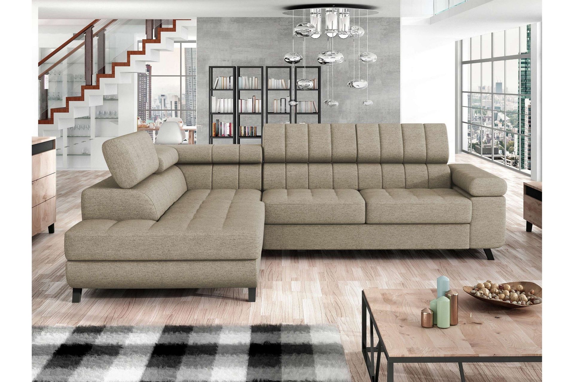 Amshyttan B&auml;ddsoffa m. Sch&auml;slong 3-sits - Vit
