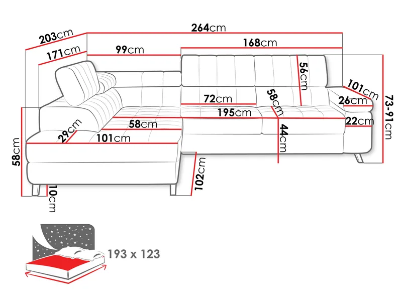 Amshyttan Bäddsoffa med Schäslong 4-sits - Rosa - Möbler - Vardagsrum - Bäddsoffor