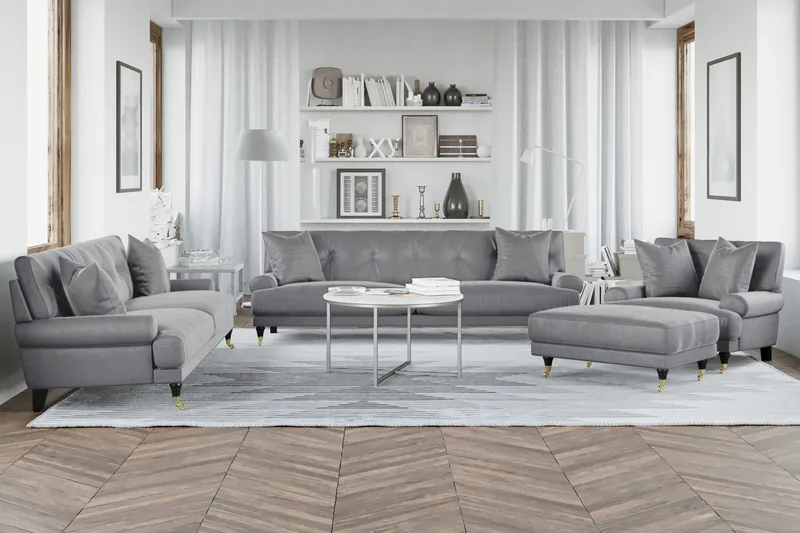 Andrew Loveseat Sammet - Silvergrå/Mässing - Möbler - Vardagsrum - Fåtöljer