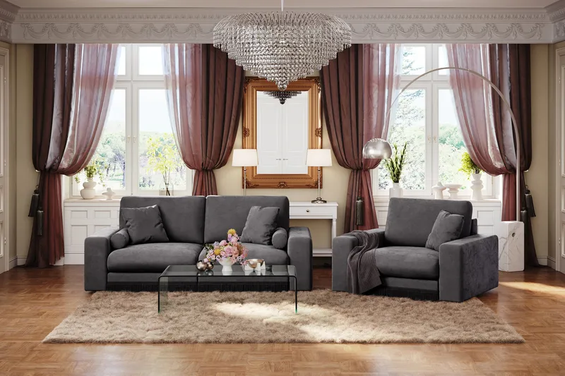 Arken Lyx Djup Sammetsfåtölj - Mörkgrå - Möbler - Vardagsrum - Fåtöljer