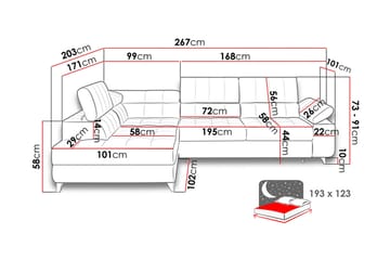 Azoulay Högervänd Bäddsoffa 123x193 cm med Förvaring i Sammet - Grå - Möbler - Vardagsrum - Bäddsoffor