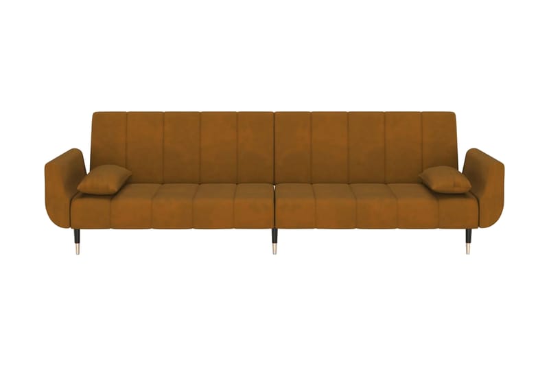 Bäddsoffa 2-sits med två kuddar brun sammet - Brun - Möbler - Vardagsrum - Bäddsoffor