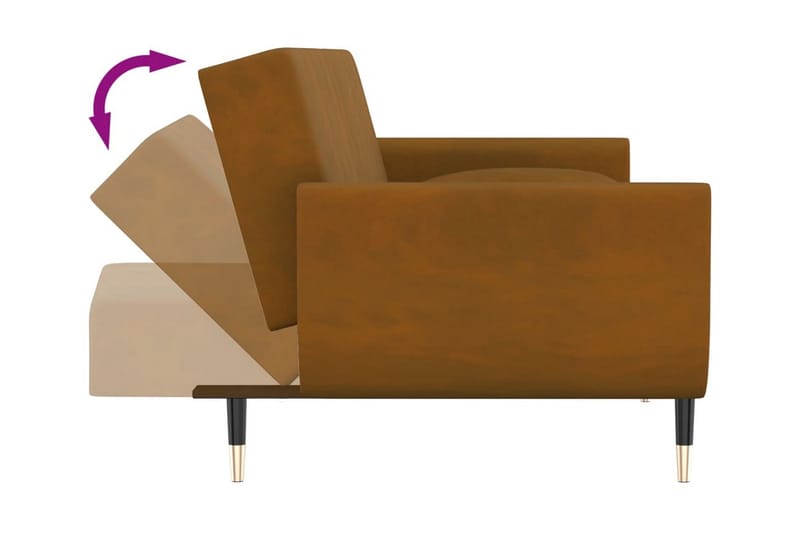 Bäddsoffa 2-sits med två kuddar brun sammet - Brun - Möbler - Vardagsrum - Bäddsoffor