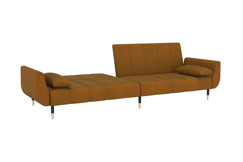 Bäddsoffa 2-sits med två kuddar brun sammet - Brun - Möbler - Vardagsrum - Bäddsoffor