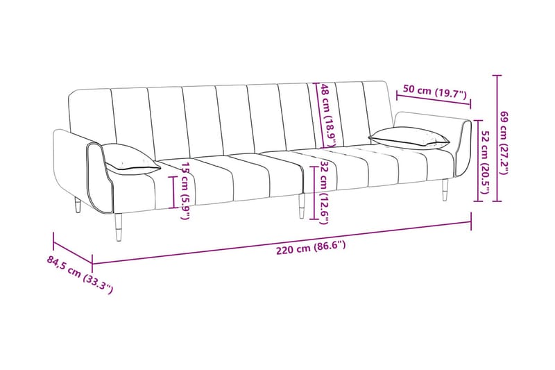 Bäddsoffa 2-sits med två kuddar brun sammet - Brun - Möbler - Vardagsrum - Bäddsoffor