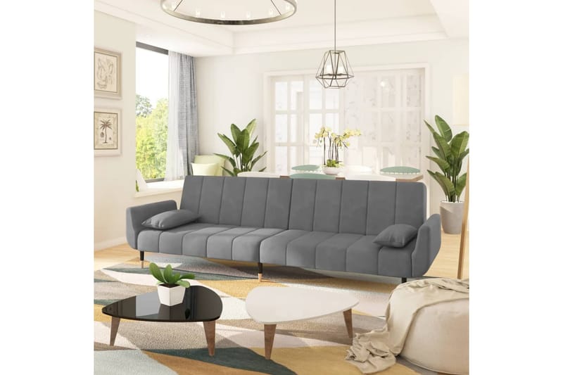 Bäddsoffa 2-sits med två kuddar ljusgrå sammet - Ljusgrå - Möbler - Vardagsrum - Bäddsoffor
