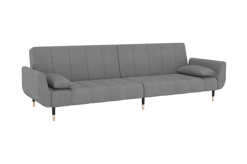 Bäddsoffa 2-sits med två kuddar ljusgrå sammet - Ljusgrå - Möbler - Vardagsrum - Bäddsoffor