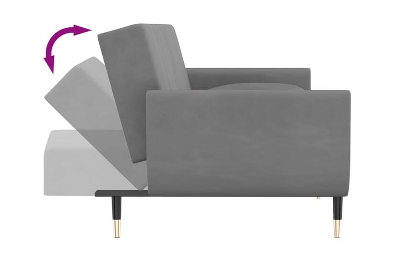 Bäddsoffa 2-sits med två kuddar ljusgrå sammet - Ljusgrå - Möbler - Vardagsrum - Bäddsoffor