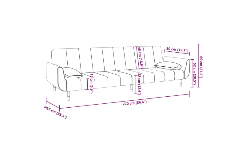 Bäddsoffa 2-sits med två kuddar ljusgrå sammet - Ljusgrå - Möbler - Vardagsrum - Bäddsoffor