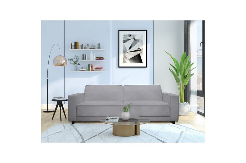 Bäddsoffa Allie Ljusgrå, Sammet, 81x225x91 cm - Ljusgrå, Sammet, 81x225x91 cm - Möbler - Vardagsrum - Bäddsoffor