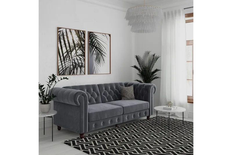 Bäddsoffa Felix 236x87x83 cm, Antracit, Sammet - 236x87x83 cm, Antracit, Sammet - Möbler - Vardagsrum - Bäddsoffor