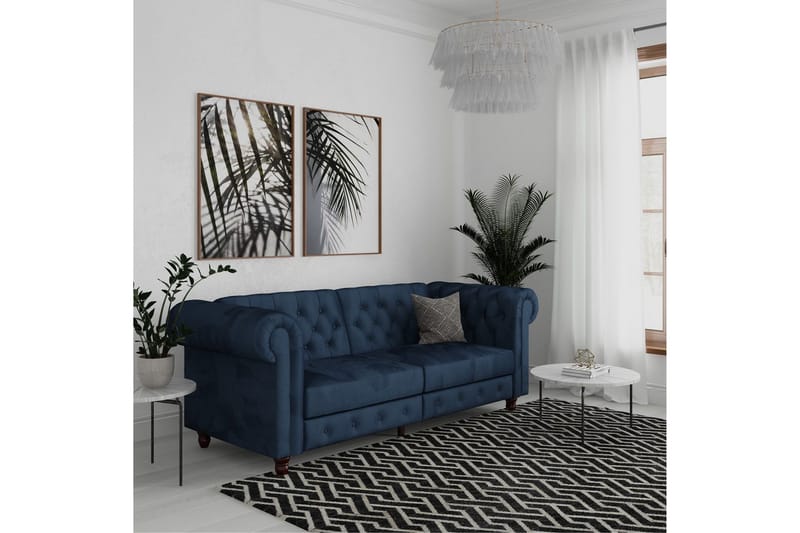 Bäddsoffa Felix 236x87x83 cm, Blå, Sammet - 236x87x83 cm, Blå, Sammet - Möbler - Vardagsrum - Bäddsoffor