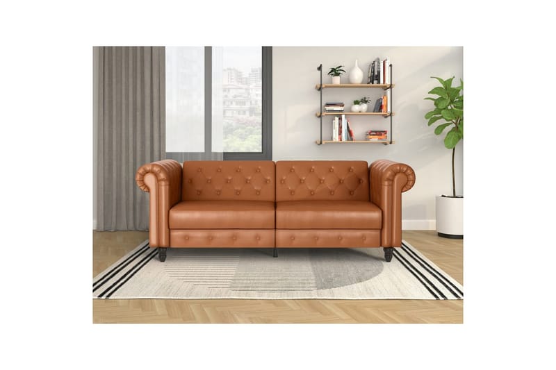 Bäddsoffa Felix 236x87x83 cm, Cognac, PU/trä/metall - 236x87x83 cm, Cognac, PU/trä/metall - Möbler - Vardagsrum - Bäddsoffor