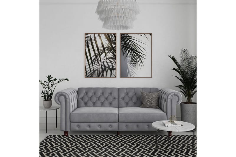 Bäddsoffa Felix 236x87x83 cm, Ljusgrå, Sammet - 236x87x83 cm, Ljusgrå, Sammet - Möbler - Vardagsrum - Bäddsoffor