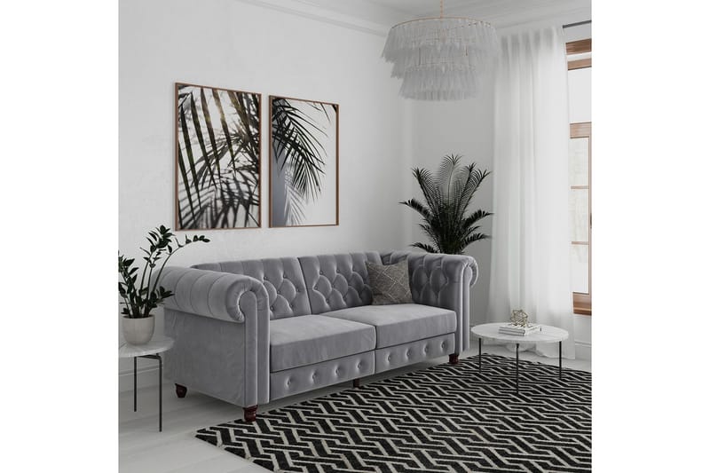 Bäddsoffa Felix 236x87x83 cm, Ljusgrå, Sammet - 236x87x83 cm, Ljusgrå, Sammet - Möbler - Vardagsrum - Bäddsoffor