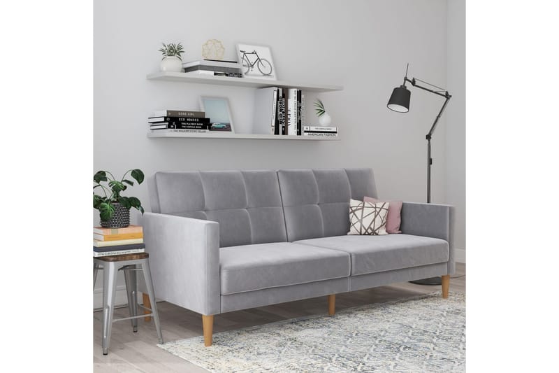 Bäddsoffa Lilly Ljusgrå, Sammet - Ljusgrå, Sammet - Möbler - Vardagsrum - Bäddsoffor